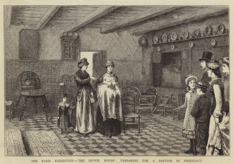 Parisutställningen, det holländska huset, förbereder sig för ett dop i Friesland av George Goodwin Kilburne