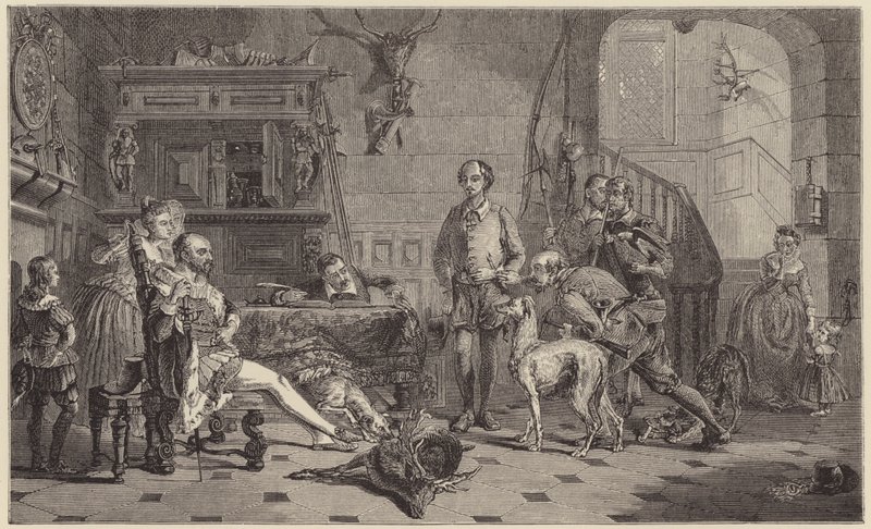 Shakespeare ställdes inför Sir Thomas Lucy för tjuvjakt på rådjur. (gravyr) av George Harvey