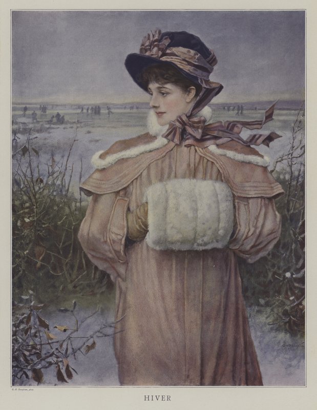 Hiver (vinter) (färglitografi) av George Henry (after) Boughton