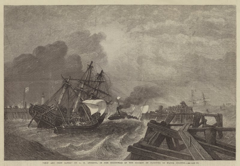 Fartyg och besättning räddade, i utställningen av Society of Painters in Water Colours av George Henry Andrews