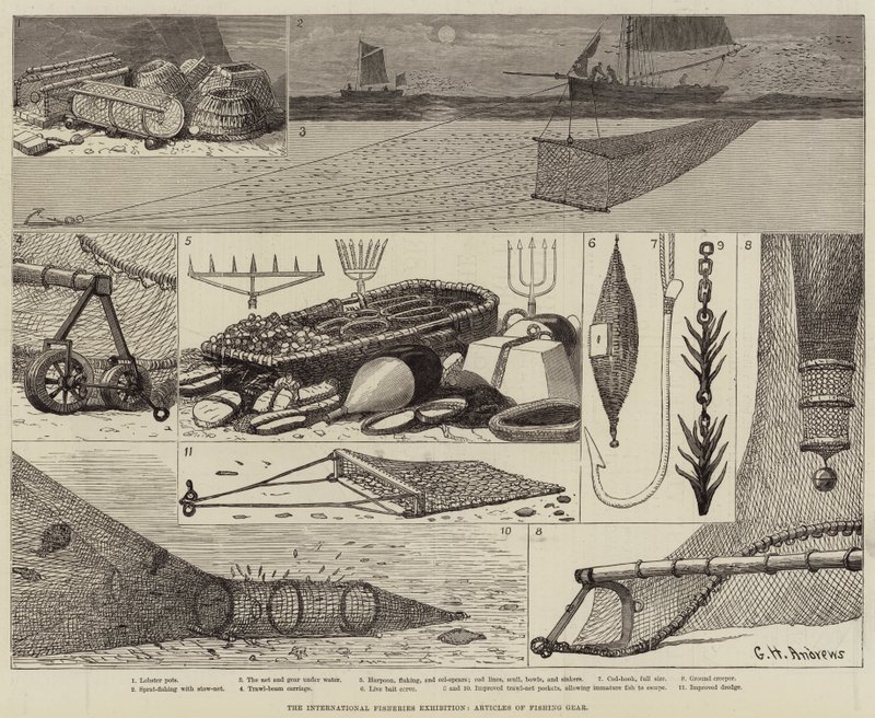 Den internationella fiskeriutställningen, artiklar om fiskeredskap av George Henry Andrews