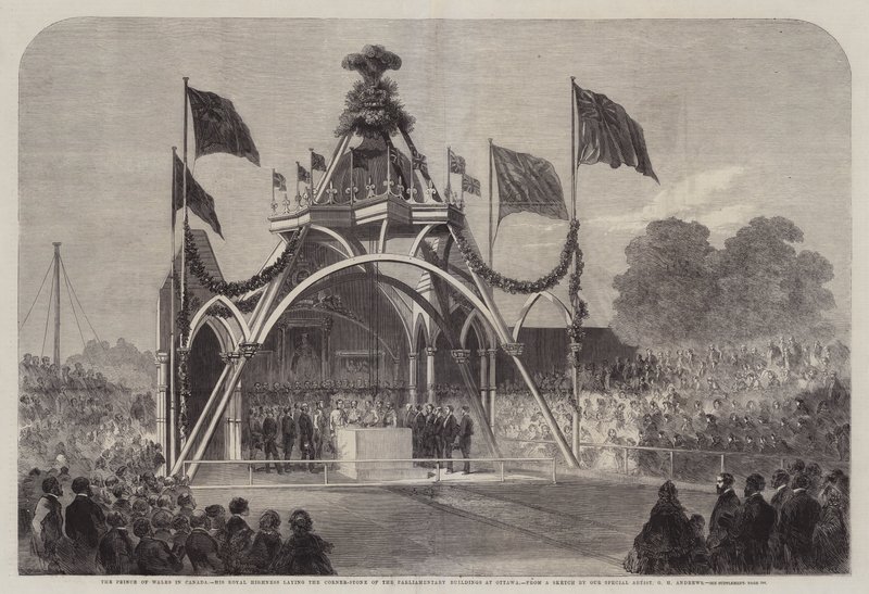 Prinsen av Wales i Kanada, hans kungliga höghet lägger hörnstenen till de parlamentariska byggnaderna i Ottawa av George Henry Andrews