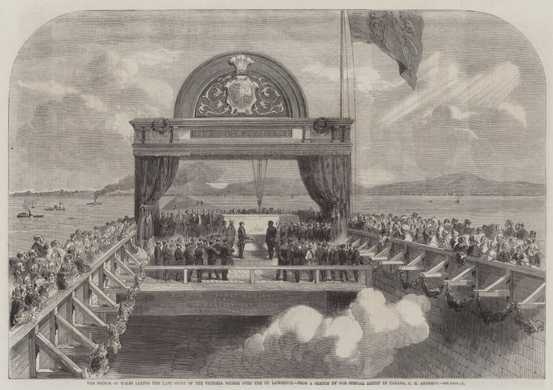 Prinsen av Wales lägger den sista stenen av Victoriabron över St Lawrence av George Henry Andrews