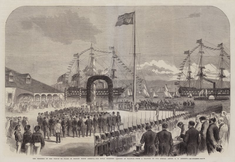 Prinsen av Wales framsteg i brittiska Nordamerika, hans kungliga höghet landar i Halifax av George Henry Andrews