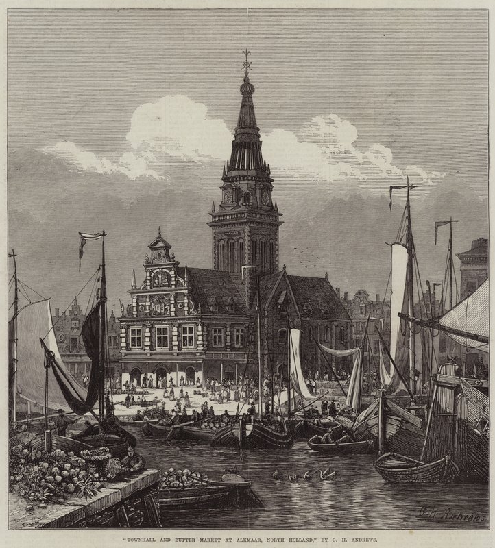Rådhus och smörmarknad i Alkmaar, norra Holland av George Henry Andrews