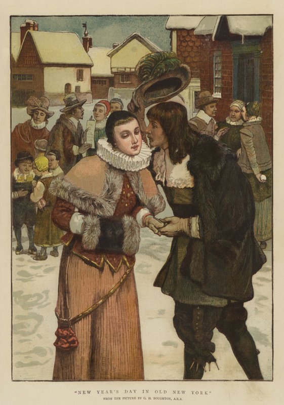 Nyårsdagen i Gamla New York (chromolitho) av George Henry Boughton
