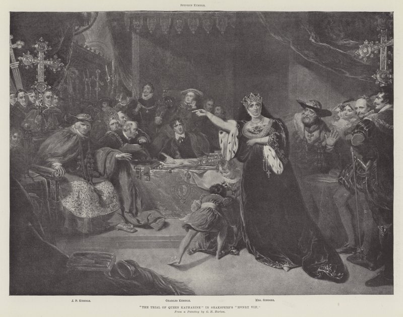 Rättegången mot drottning Katharine i Shaksperes Henry VIII av George Henry Harlow