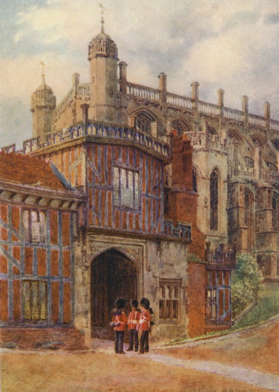 Ingång till klostret Horseshoe Cloisters (färglitografi) av George Moore Henton