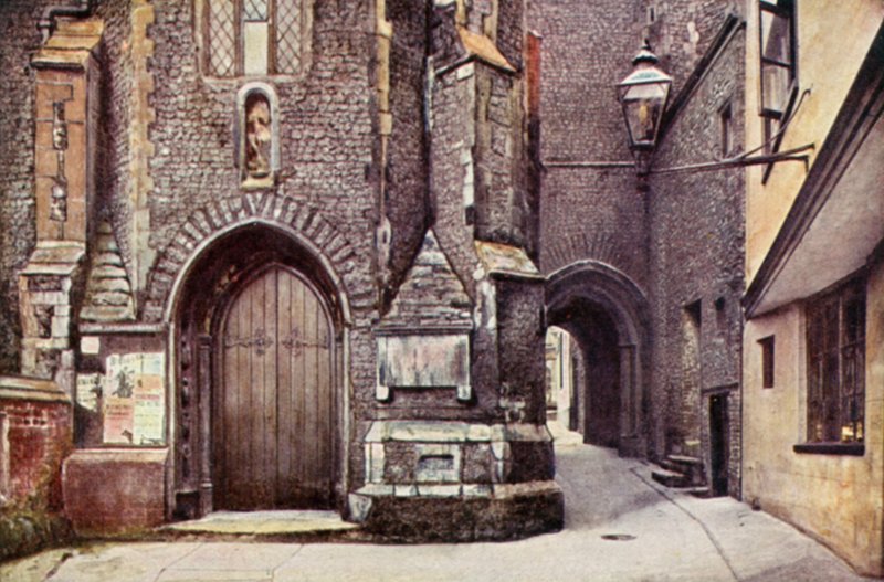 St John Maddermarket Church Alley (färg litho) av George Parsons Norman