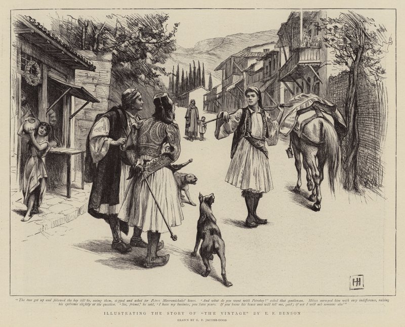 Illustrerar historien om vintage av E F Benson av George Percy Jacomb Hood