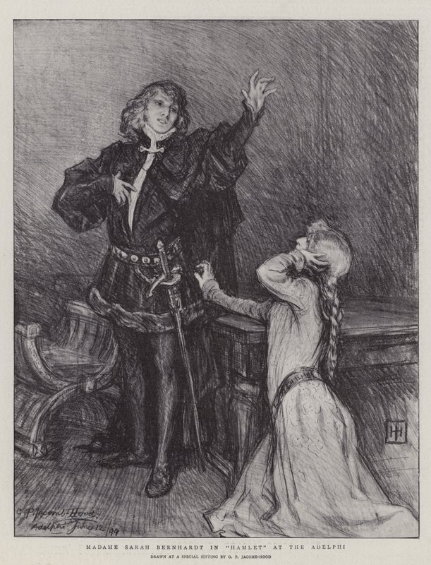 Madame Sarah Bernhardt i Hamlet på Adelphi av George Percy Jacomb Hood