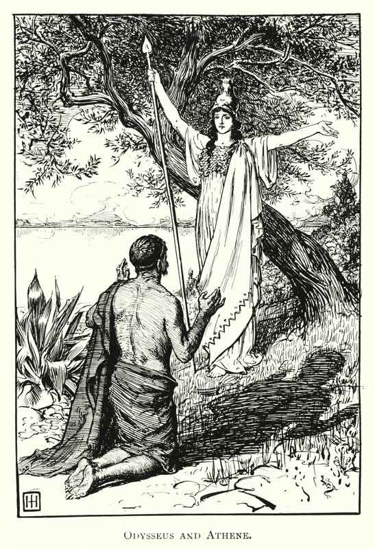 Odyssey: Odysseus och Athene (gravyr) av George Percy Jacomb Hood