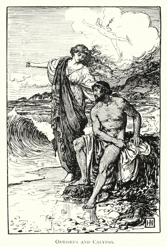 Odyssey: Odysseus och Calypso (gravyr) av George Percy Jacomb Hood