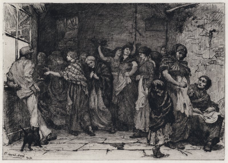 Lönedag i ett bomullsbruk (etsning) av George Percy Jacomb Hood