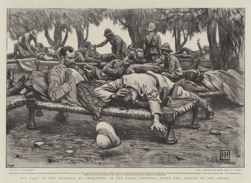 Vården av de sårade i Omdurman, på fältsjukhuset efter attacken mot Zeriba av George Percy Jacomb Hood