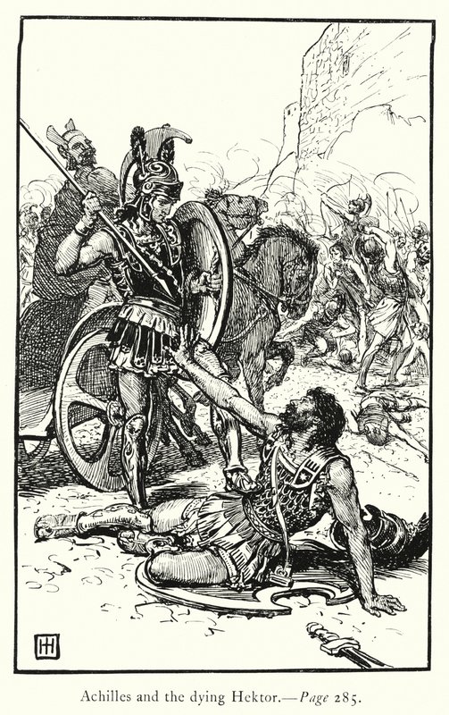 Iliaden: Akilles och den döende Hektor (gravyr) av George Percy Jacomb Hood