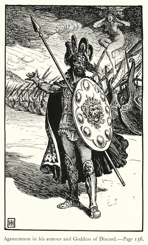 Iliaden: Agamemnon i sin rustning och Discordens gudinna (gravyr) av George Percy Jacomb Hood
