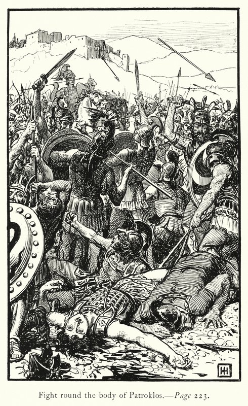 Iliaden: Slåss runt Patroklos kropp (gravyr) av George Percy Jacomb Hood