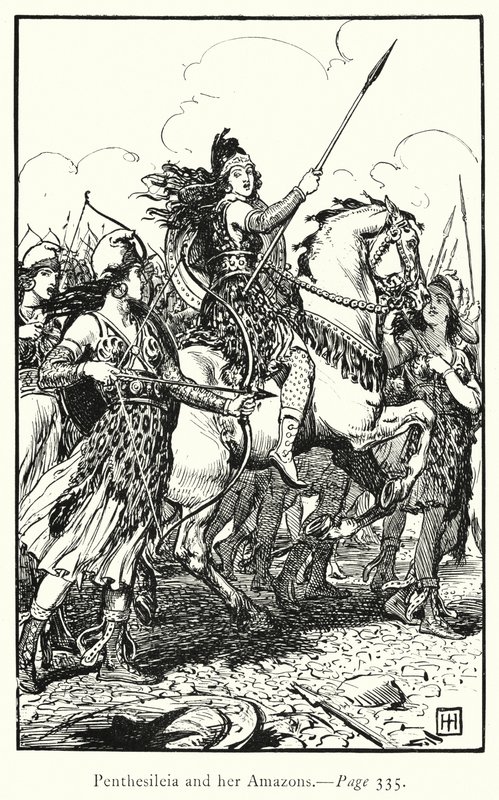Iliaden: Penthesileia och hennes amasoner (gravyr) av George Percy Jacomb Hood