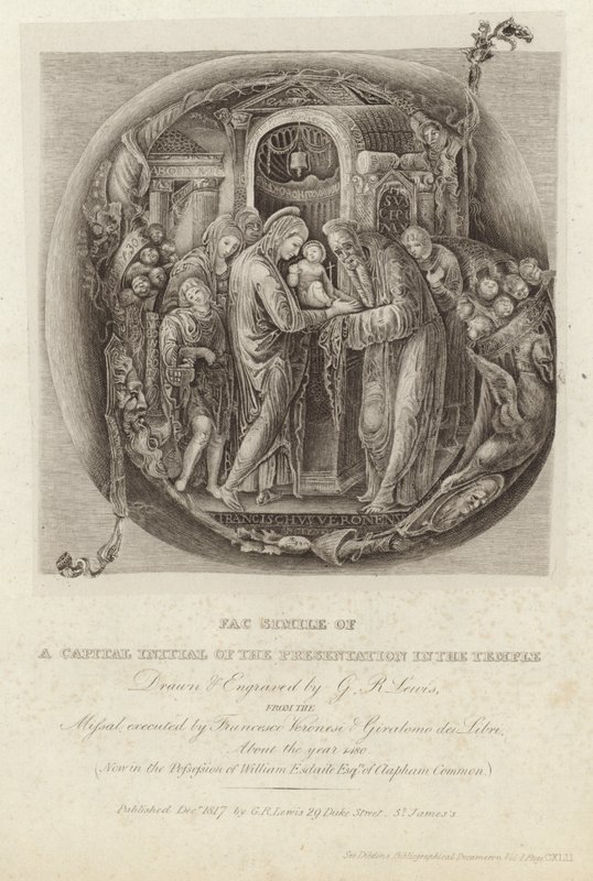 Faksimil av huvudstadens initial för presentationen i templet av George Robert Lewis