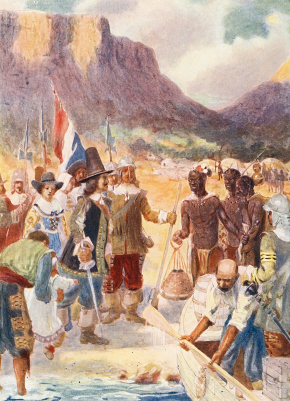Van Riebecks landstigning (färglitografi) av George Salisbury Smithard