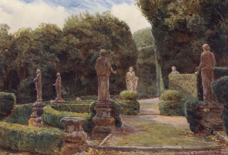 Italienska trädgårdar: Villa Colonna (färglitografi) av George Samuel Elgood