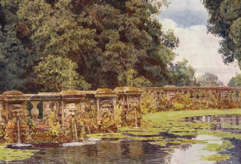 Italienska trädgårdar: Villa Conti (färglitografi) av George Samuel Elgood