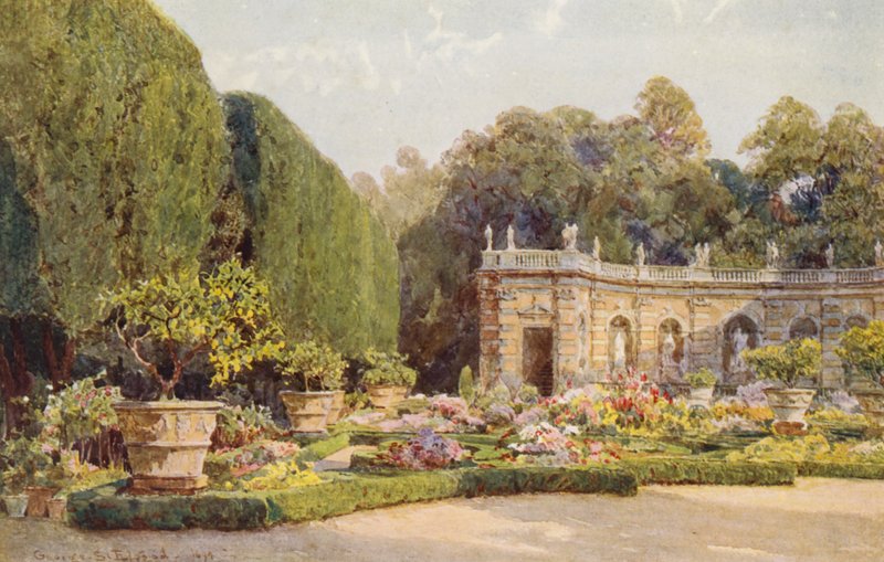Italienska trädgårdar: Villa Lancellotti (färglitografi) av George Samuel Elgood