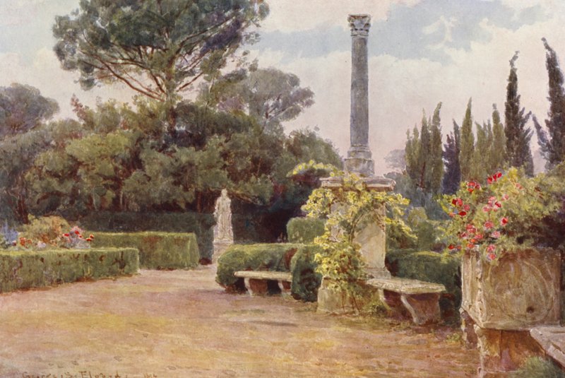 Italienska trädgårdar: Villa Medici (färglitografi) av George Samuel Elgood