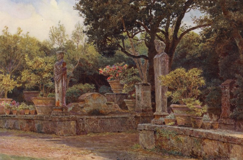 Italienska trädgårdar: Villa Piatti (färglitografi) av George Samuel Elgood