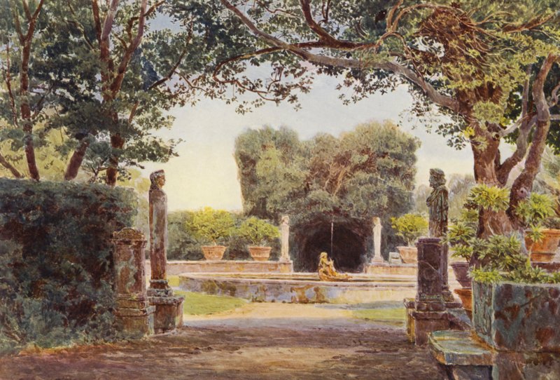 Italienska trädgårdar: Villa Piatti, The Bay Walk (färglitografi) av George Samuel Elgood
