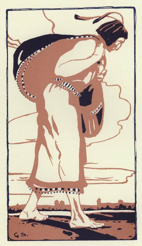 Han kom plötsligt på en vid och öppen röd slätt (färg litho) av George Sheringham