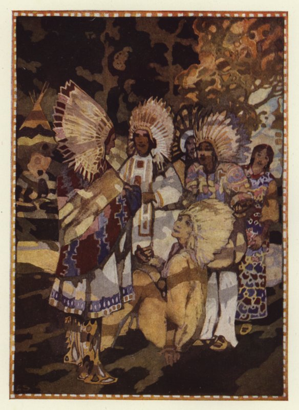 "Jag är trött på det ensamma livet, jag har kommit för din dotter" (färg litho) av George Sheringham