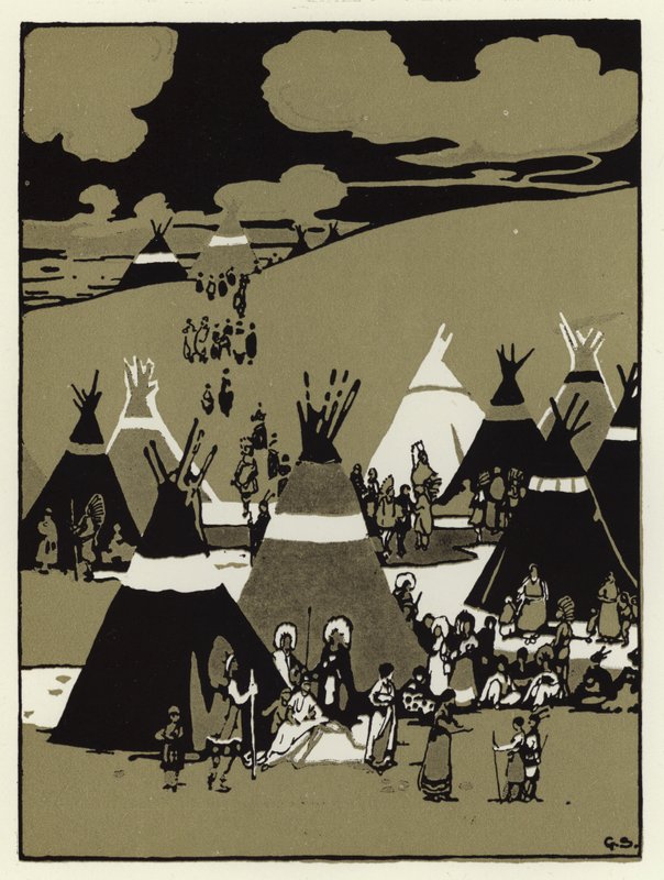 På kvällen kom de till ett läger (färg litho) av George Sheringham