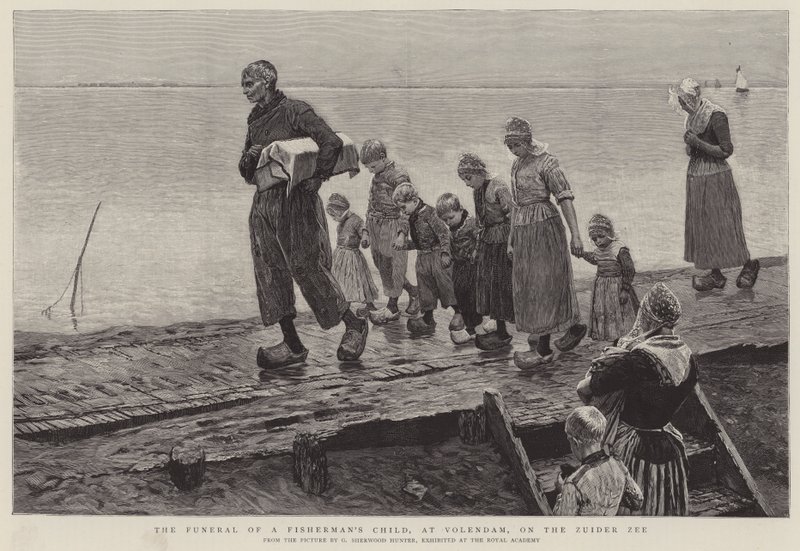 Begravning av ett fiskarbarn i Volendam vid Zuider Ze. av George Sherwood Hunter