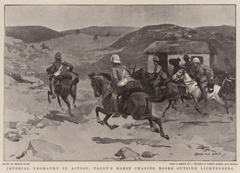 Imperial Yeomanry in Action, Pagets häst som jagar boer utanför Lichtenberg av George Soper