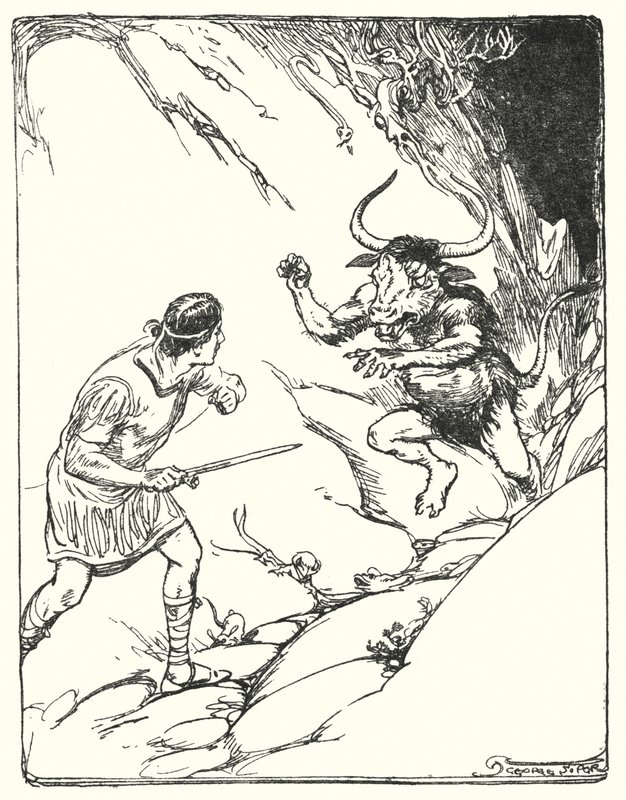 Theseus: "Han hade aldrig sett ett så konstigt odjur" (litho) av George Soper