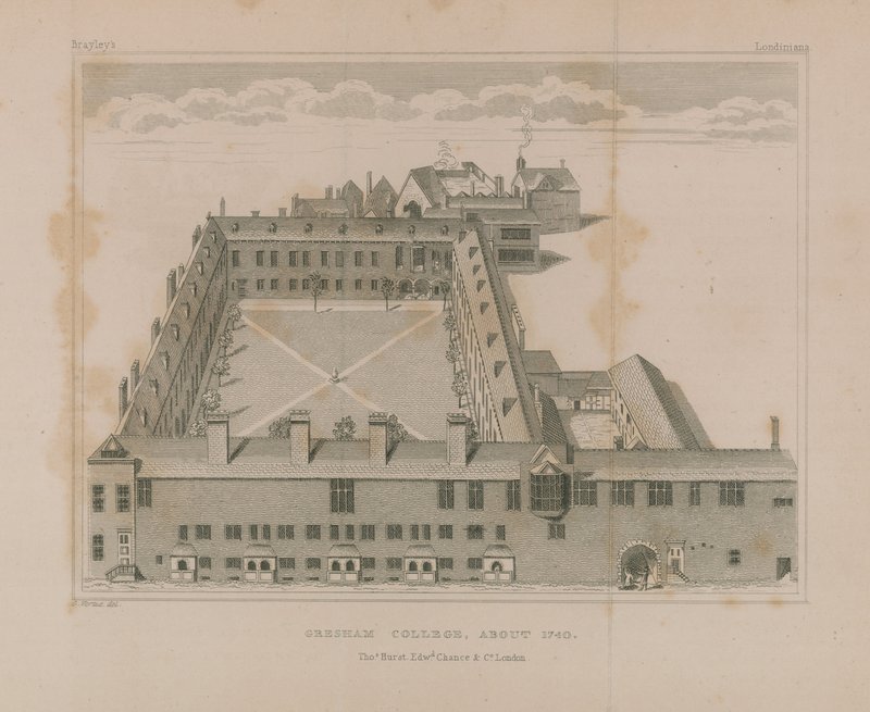 Flygfoto över Gresham College av George Vertue