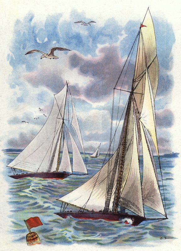 A Yacht Race (färg litho) av George Washington Lambert