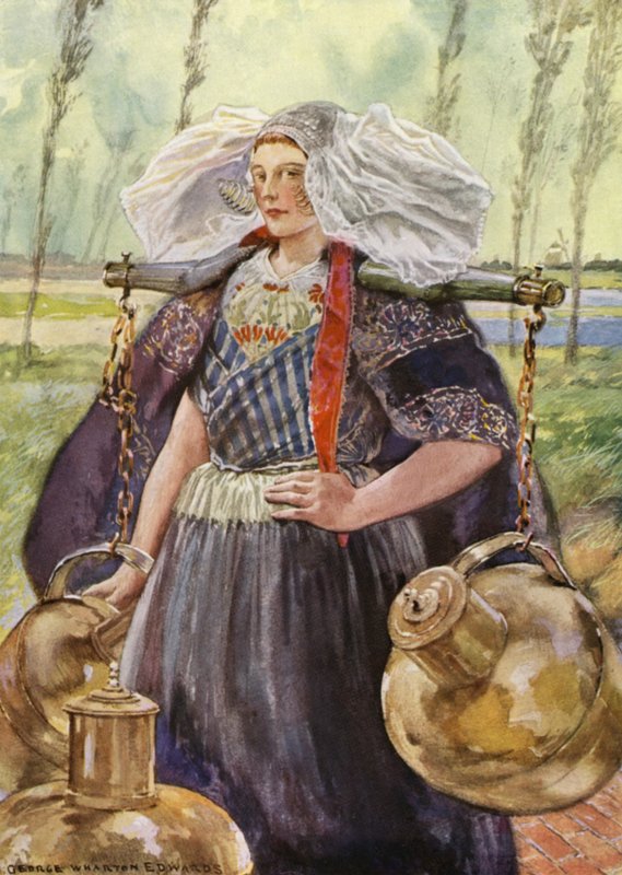 En Zeeland Milkmaid (färg litho) av George Wharton Edwards