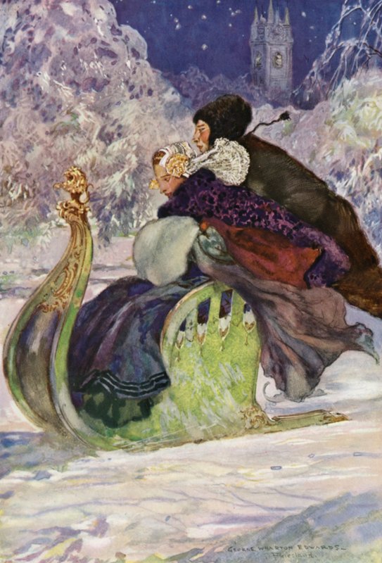 An Antique Push Sleigh, Friesland (färg litho) av George Wharton Edwards