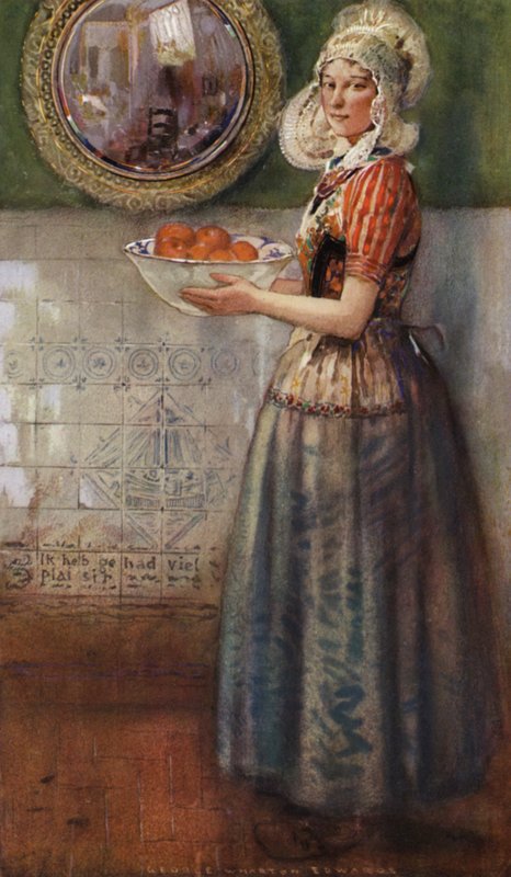 The Bowl of Oranges (färg litho) av George Wharton Edwards