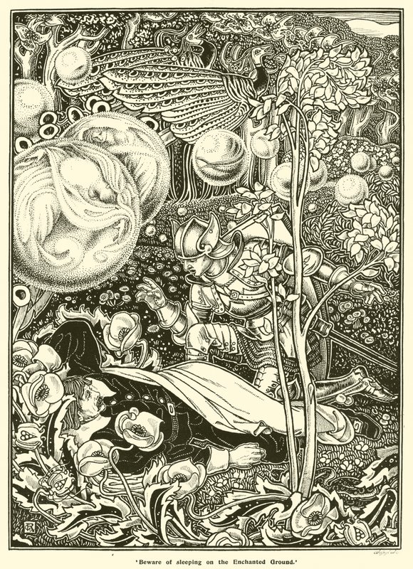 Se upp för att sova på den förtrollade marken (gravyr) av George Woolliscroft Rhead