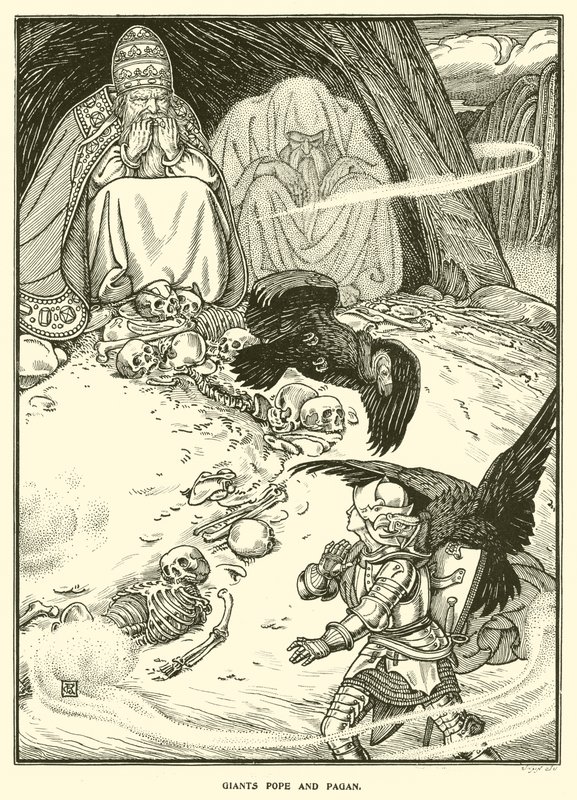 Jättar Pope and Pagan (gravyr) av George Woolliscroft Rhead