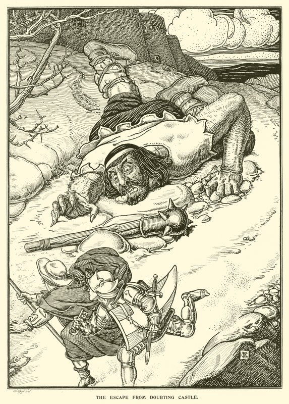 The Escape from Doubting Castle (gravyr) av George Woolliscroft Rhead