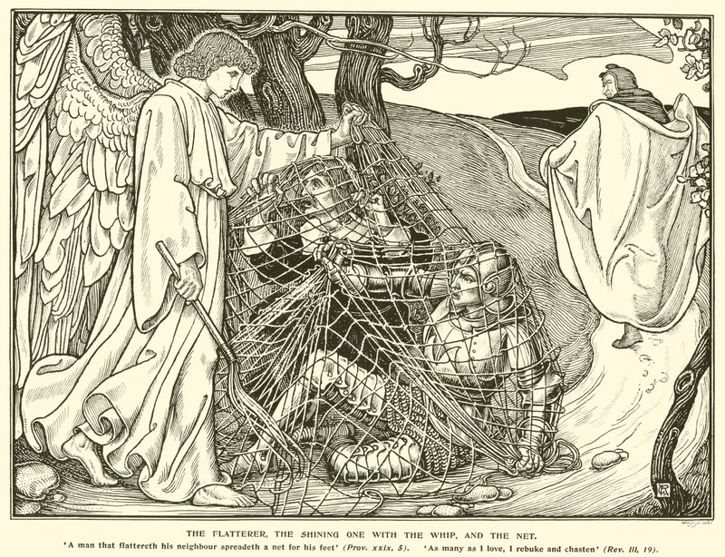 Smickraren, den lysande med piskan och nätet (gravyr) av George Woolliscroft Rhead