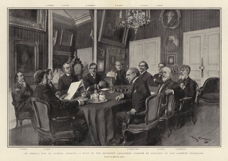 En prövning för en författare, läser en pjäs för det nyligen avskaffade Comite de Lecture of the Comedie Francaise av Georges Bertin Scott