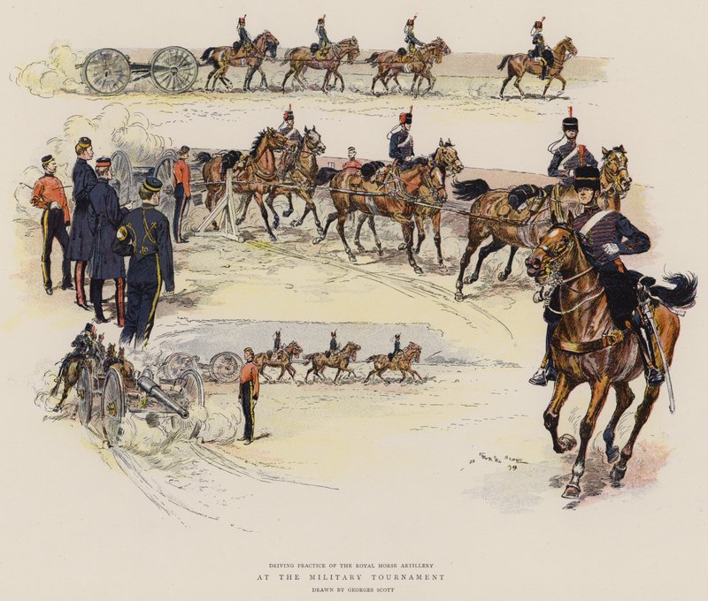 Vid den militära turneringen (chromolitho) av Georges Bertin Scott