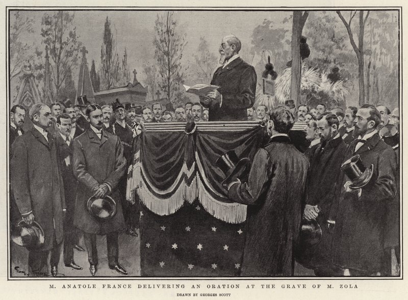 Anatole France håller ett tal vid Zolas grav. av Georges Bertin Scott