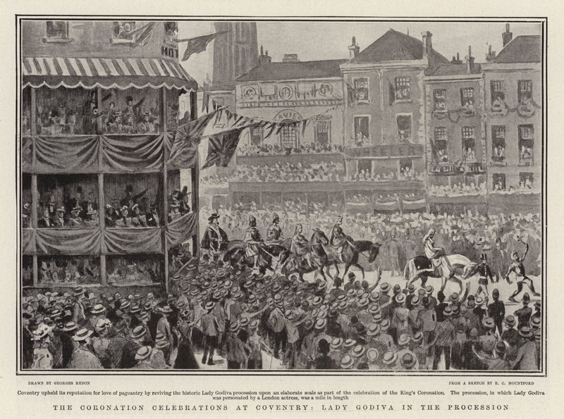 Kröningsfirandet i Coventry, Lady Godiva i processionen litho av Georges Redon